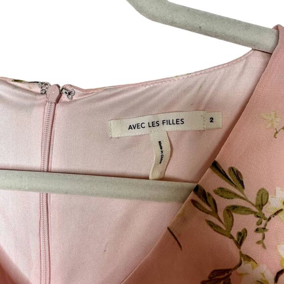 Avec Les Filles NWOT Pink Floral Boho Chiffon Bell Sleeves Maxi Dress Size 2 - Picture 8 of 9